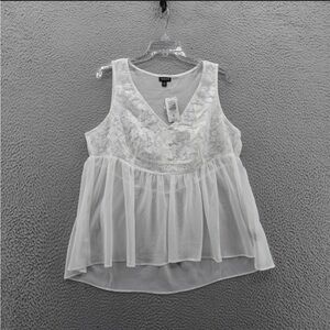 Torrid Embroidered Chiffon Sleeveless White Lace Sleeveless Sheer Blouse Size 00